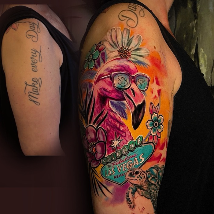 Cover-up – Flamingo vorher/nachher
