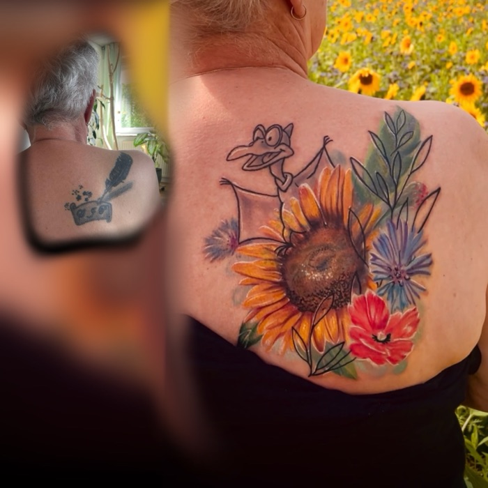 Cover-up – Sonnenblume vorher/nachher
